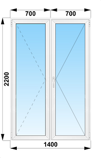 Штульповая балконная дверь стеклянная 1400x2200